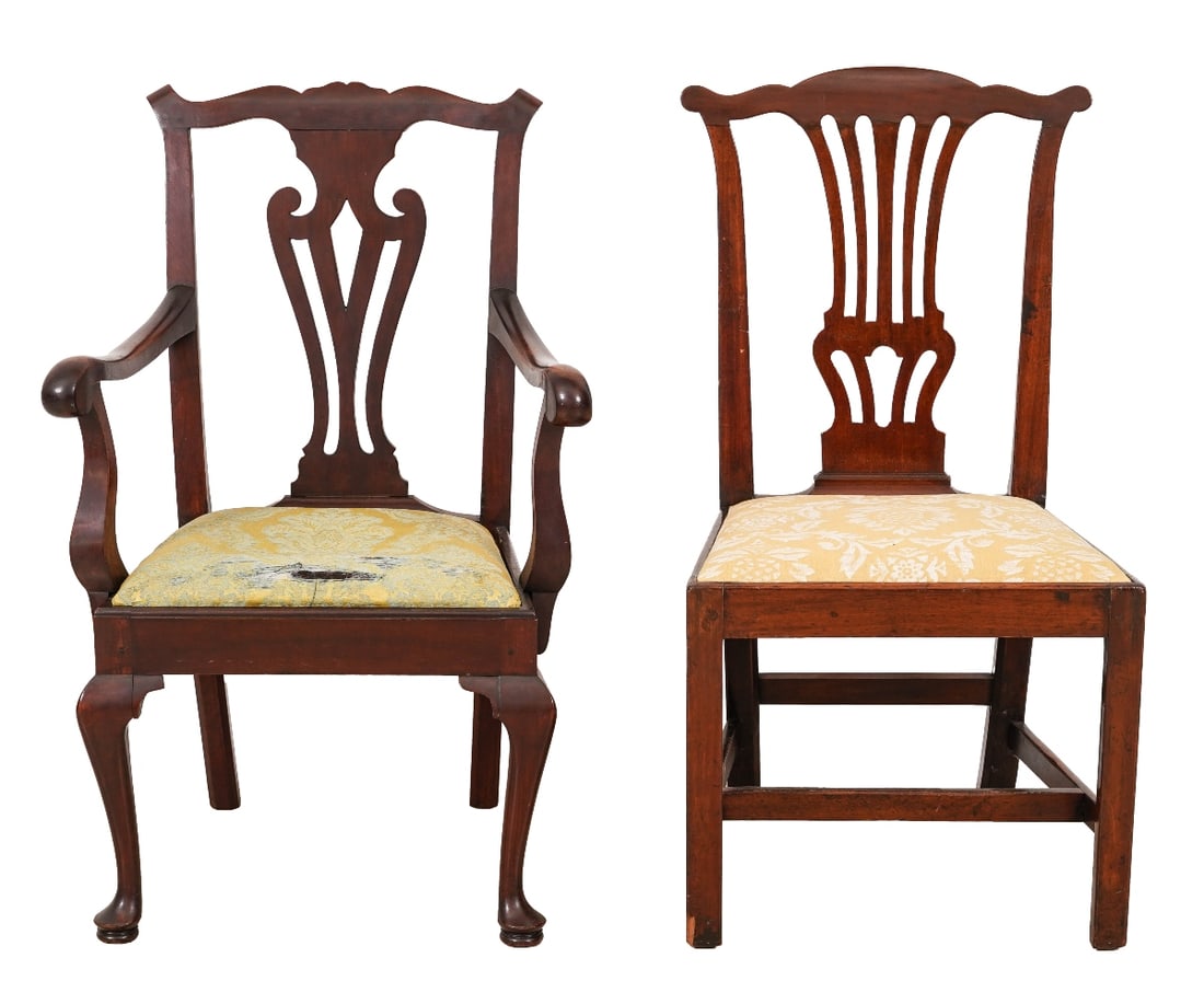 TWO MAHOGANY SLIP SEAT CHAIRS (1 of 8)