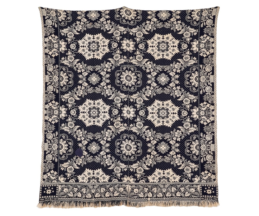 BLUE/WHITE JACQUARD COVERLET (1 of 10)