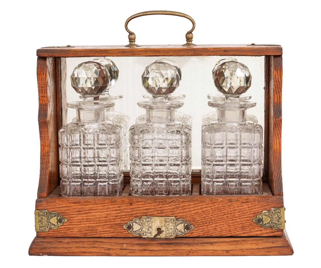 EDWARDIAN OAK TANTALUS (1 of 7)