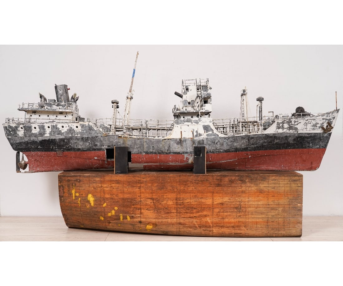 LARGE TIN CARGO/TANKER SHIP MODEL (1 of 13)