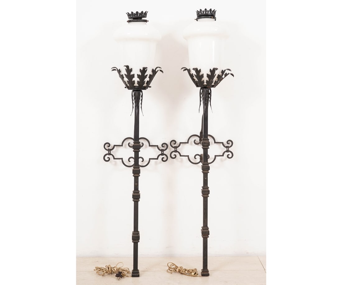 PAIR CAST IRON GAS SCONCES (1 of 6)