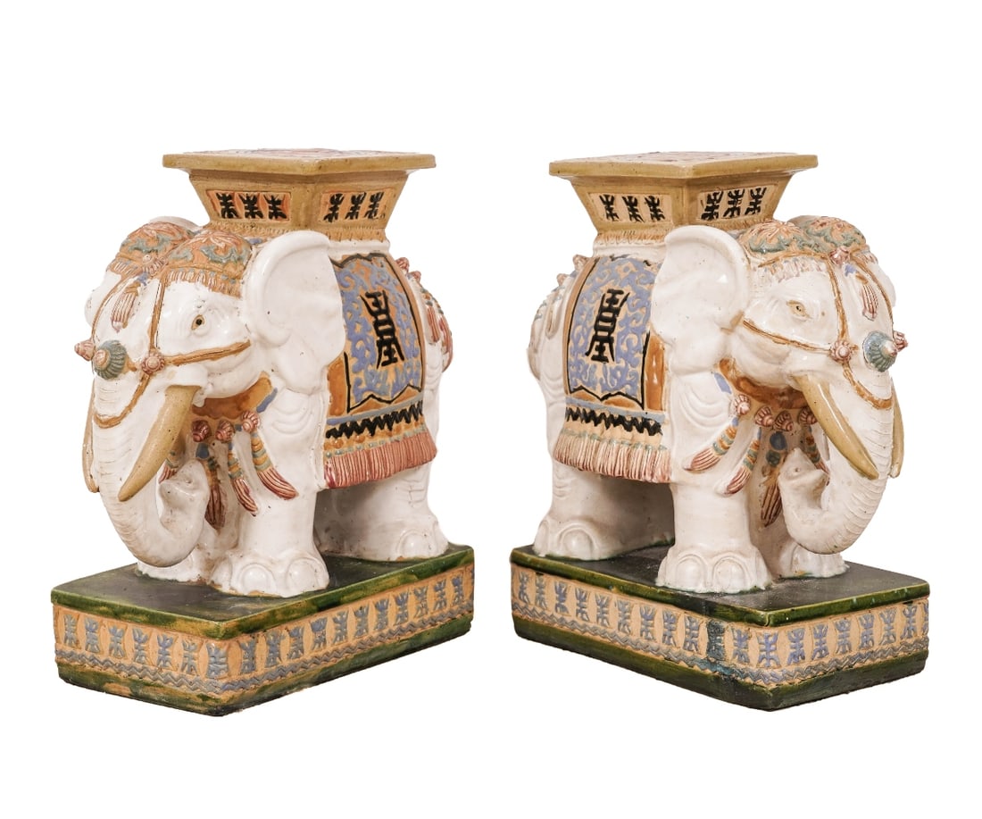PAIR CERAMIC ELEPHANT STANDS (1 of 8)