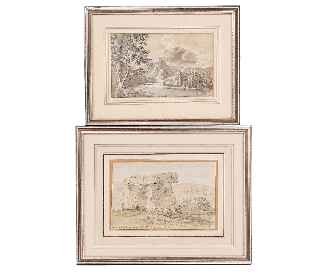 TWO WATERCOLORS: Two framed and matted watercolors, circa 1820's, titled "Kits Coty House...", the other with faint pencil writing in upper portion. Each approx. 5" x 7" ss