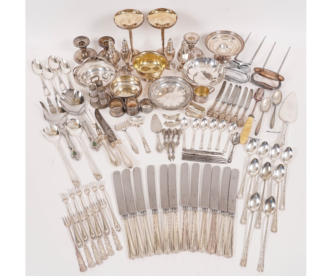 GROUPING STERLING SILVER AND SILVER PLATE (1 of 9)