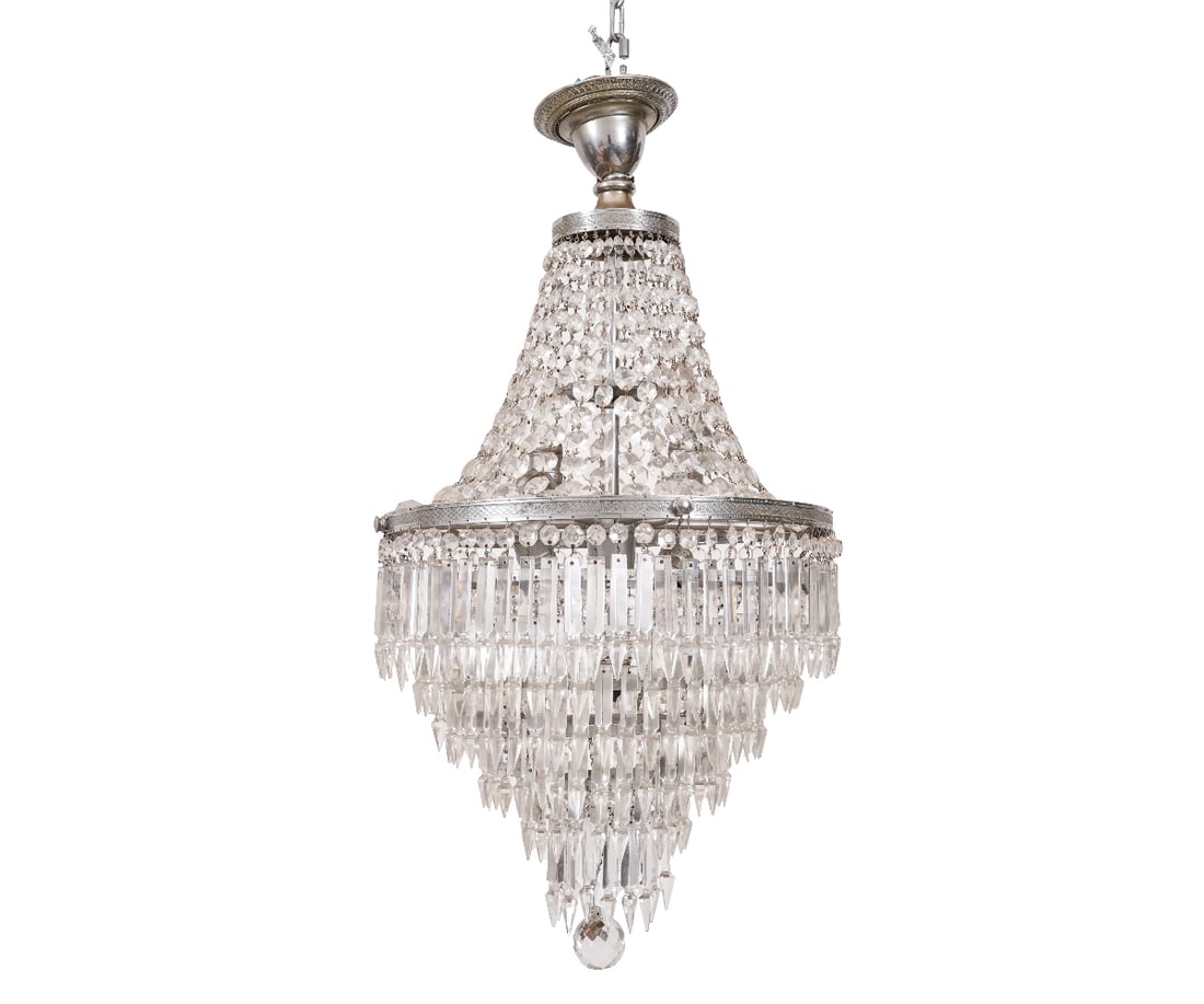 CRYSTAL AND CHROME CHANDELIER (1 of 3)