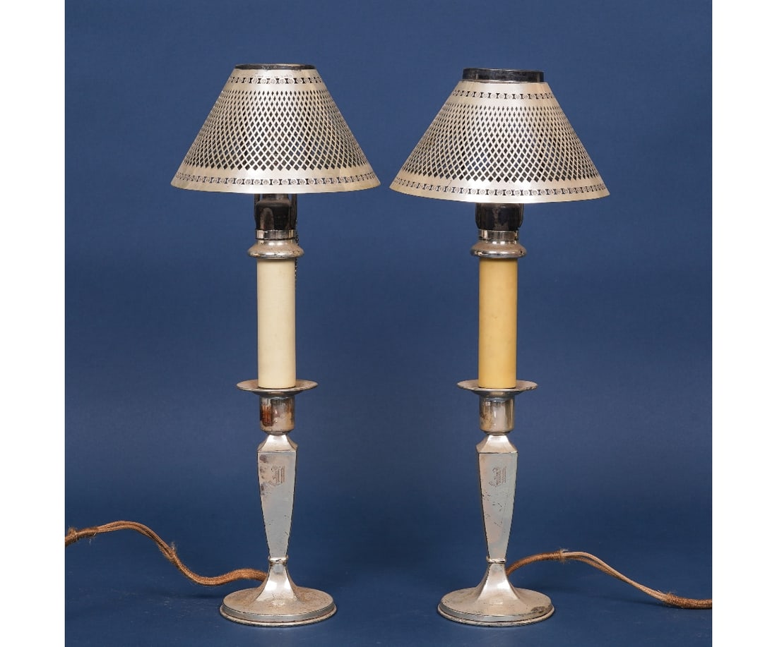 PAIR STERLING SILVER LAMPS (1 of 8)