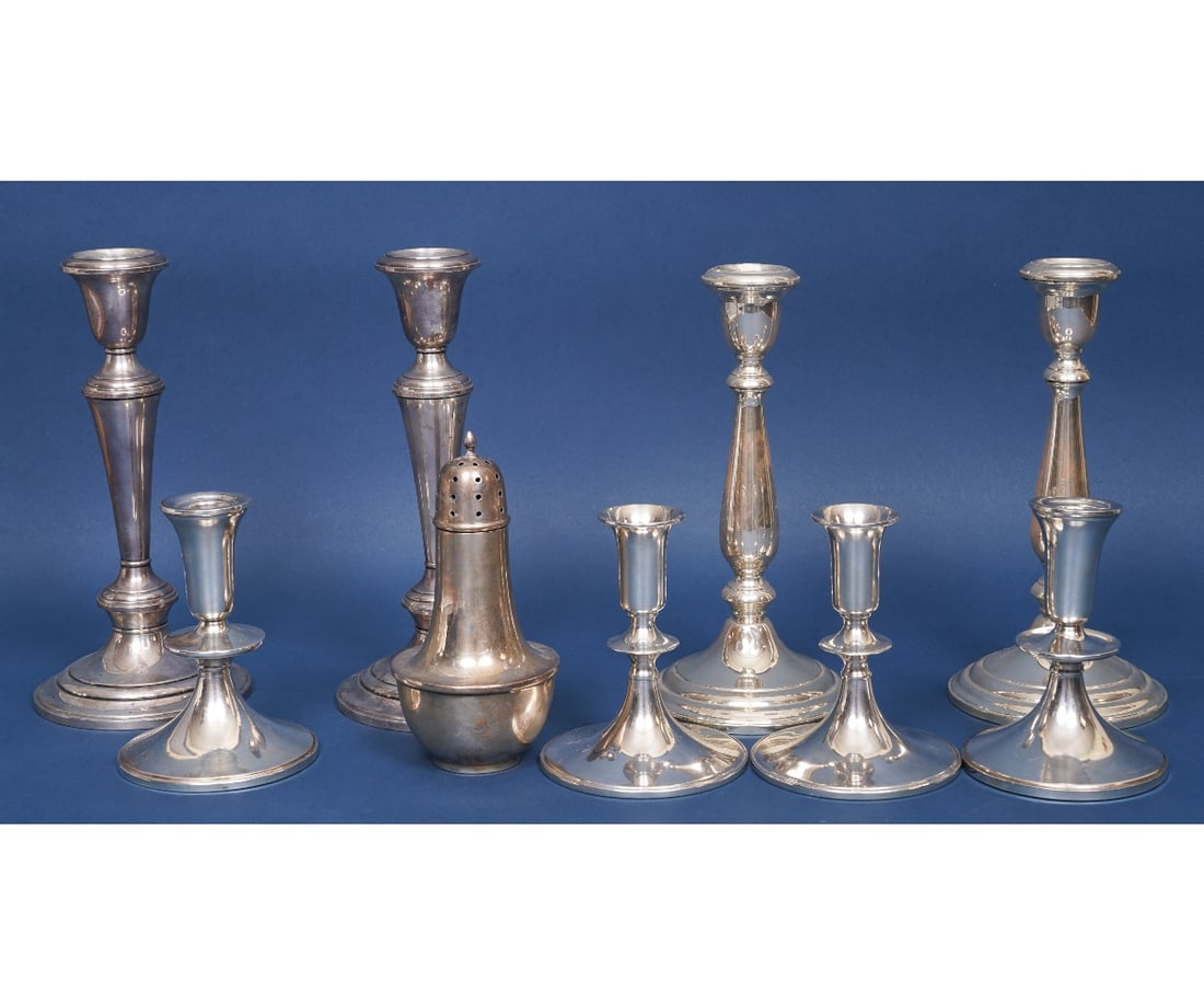 FOUR PAIR STERLING SILVER CNADLESTICKS (1 of 7)