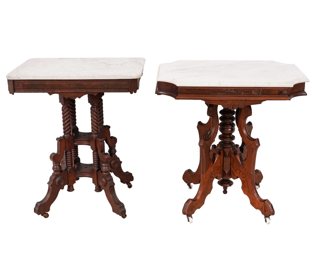 TWO VICTORIAN MARBLE TOP TABLES (1 of 6)