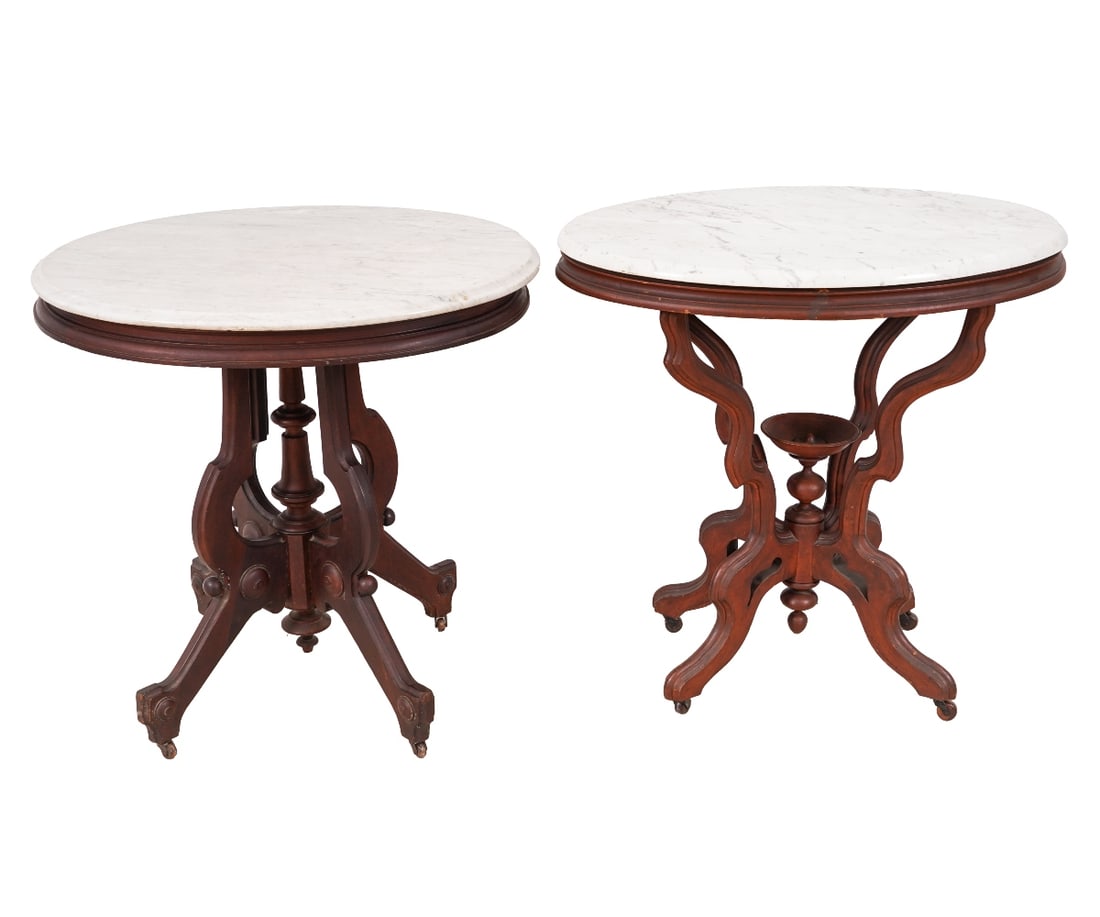 TWO VICTORIAN MARBLE TOP TABLES (1 of 7)