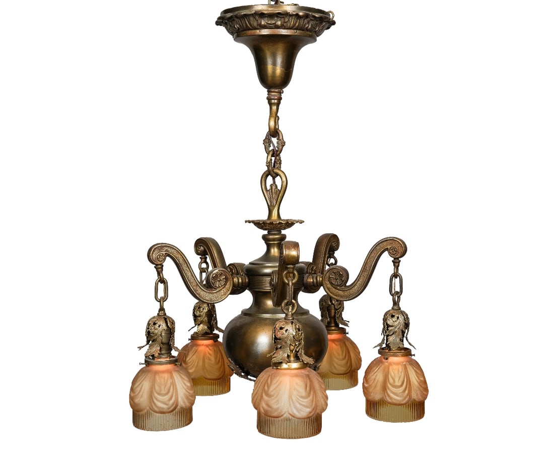 BRASS FIVE-LIGHT CHANDELIER (1 of 4)