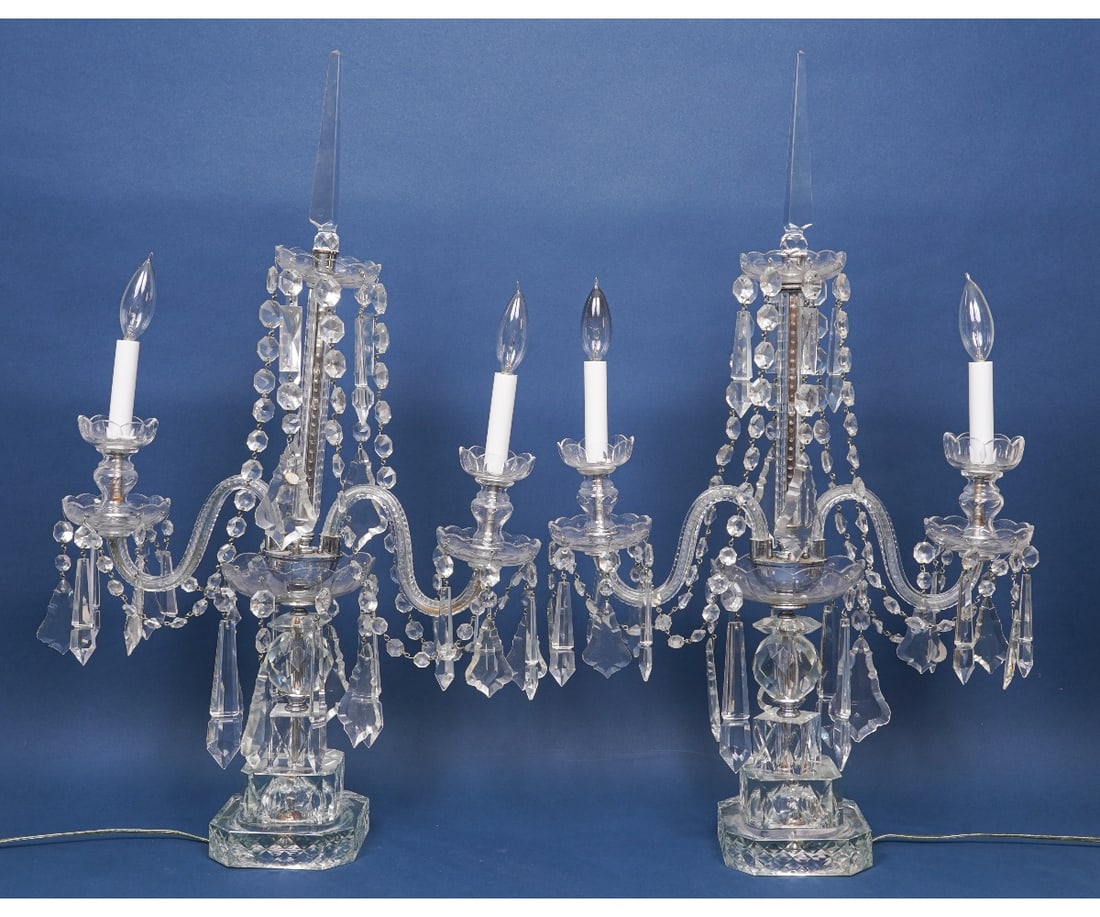 LARGE PAIR CRYSTAL GIRANDOLE LAMPS (1 of 7)