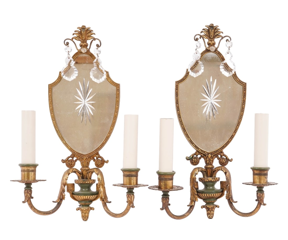 PAIR FRENCH STYLE BRASS SCONCES (1 of 3)