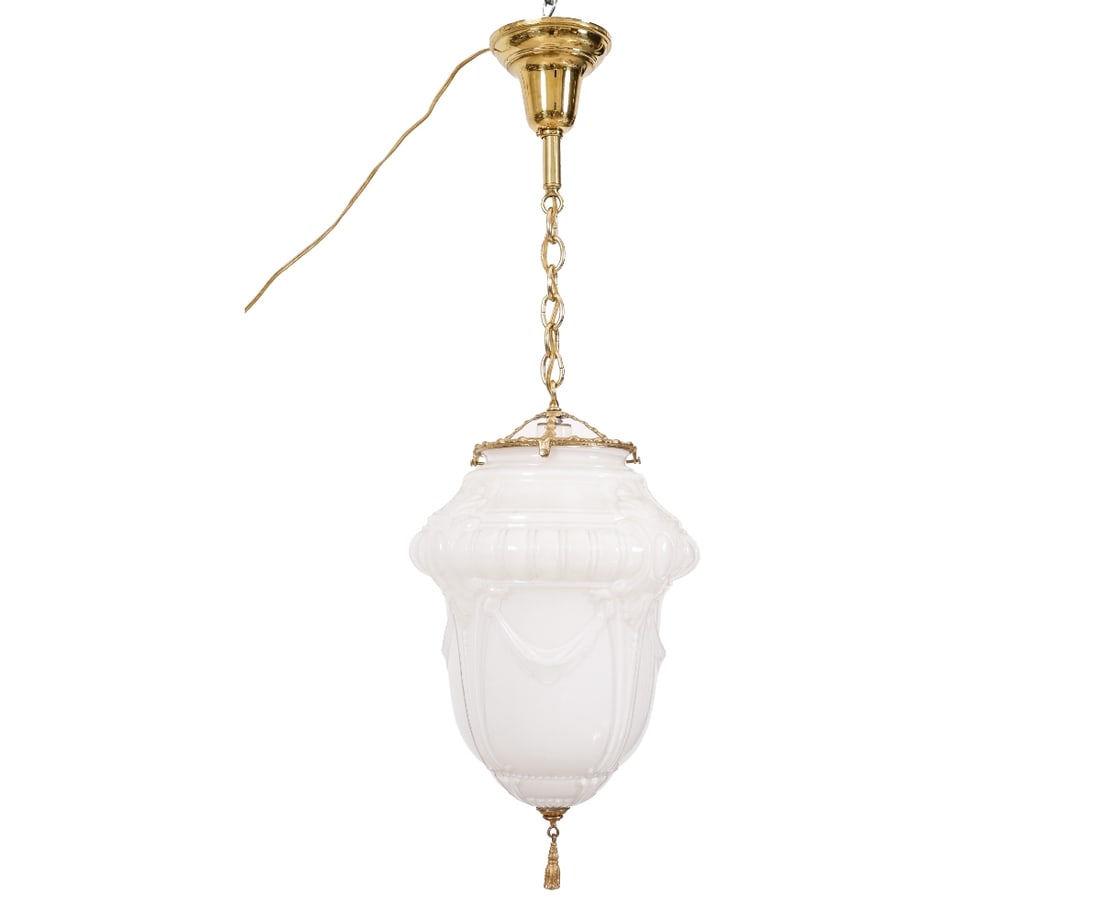 ELEGANT BRASS AND OPALINE PENDANT (1 of 5)