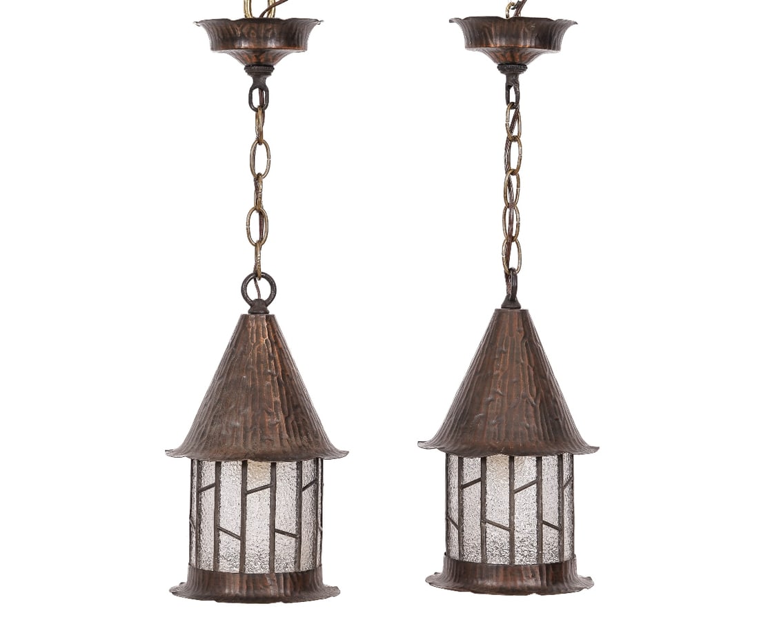 PAIR ARTS & CRAFTS COPPER LANTERNS (1 of 4)