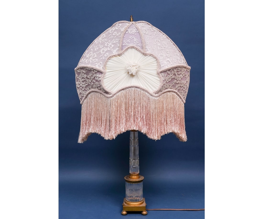 FRENCH FIRE GILT & CRYSTAL GLASS LAMP (1 of 7)