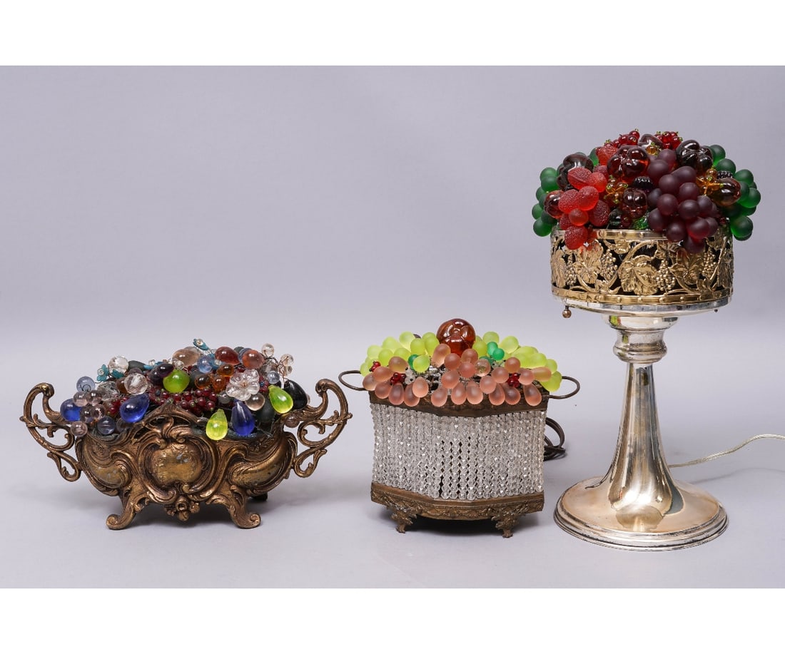 THREE GLASS FRUIT LAMPS (1 of 13)