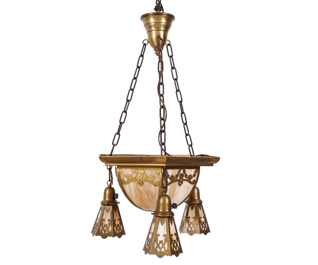 ART NOUVEAU SLAG GLASS CHANDELIER (1 of 4)