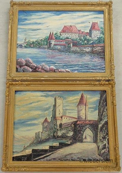 Two oil on canvas paintings of castles, each signe: Two oil on canvas paintings of castles, each signed l.l. “George Meade Easby”. 17.25”x23.25”