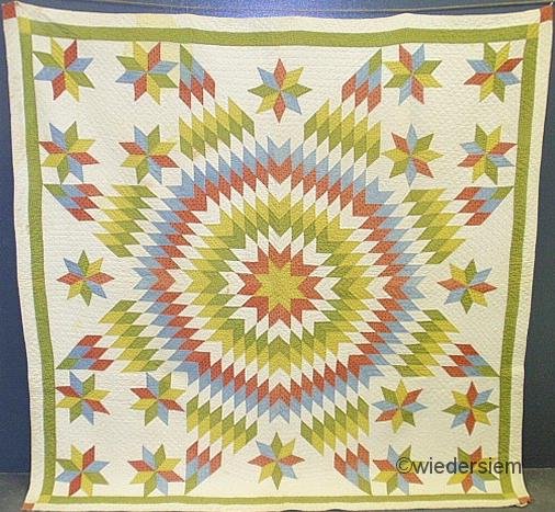 Colorful Pennsylvania quilt in the Lone Star patte: Colorful Pennsylvania quilt in the Lone Star pattern, 1860. 71”x71”