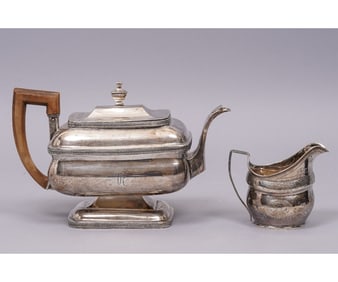 COIN SILVER TEA POT AND CREAMER