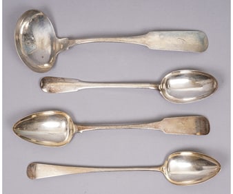 COIN SILVER LADLE AND SPOONS