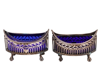 PAIR SILVER VIKING SHIP FORM MASTER SALTS