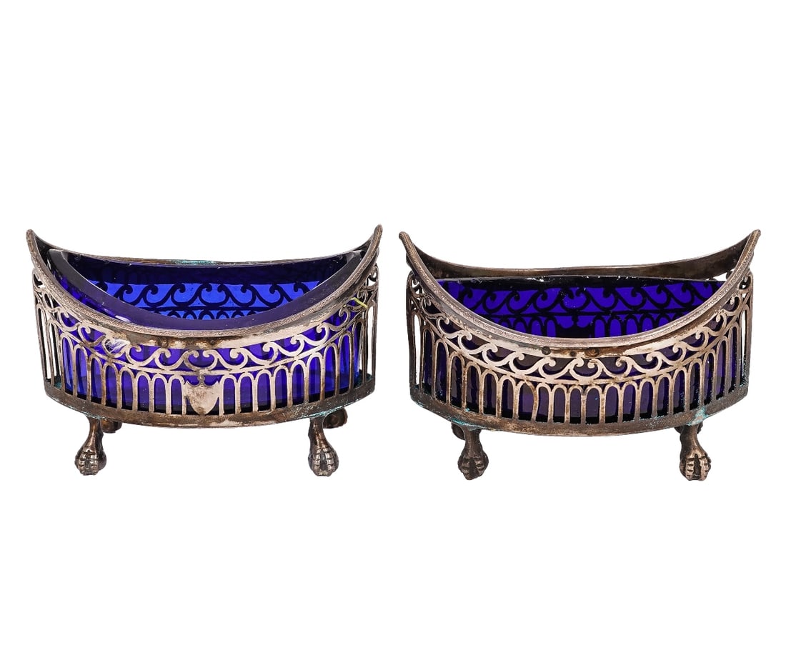 PAIR SILVER VIKING SHIP FORM MASTER SALTS (1 of 8)