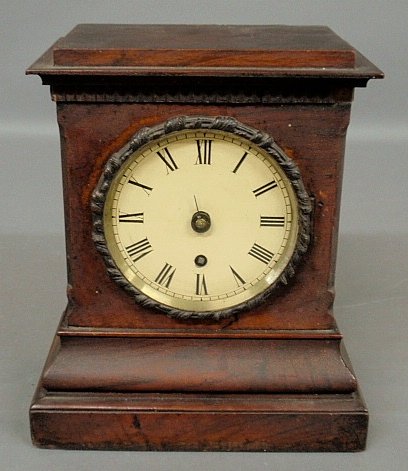 Empire mahogany shelf clock with a painted dial. As fou: Empire mahogany shelf clock with a painted dial. As found. 11”h.x8.5”w.