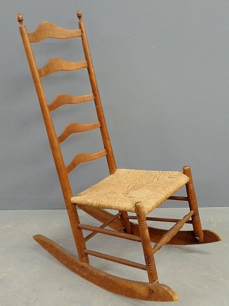 Pennsylvania five-slat maple rocker, early 19th c. 39.5: Pennsylvania five-slat maple rocker, early 19th c. 39.5”h.x16”w.x28”d., seat 14.5”h.