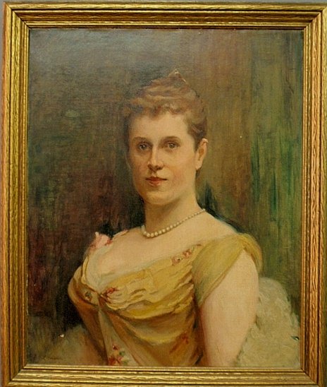 Oil on canvas portrait of Mrs. James Paul, Jr., signed: Oil on canvas portrait of Mrs. James Paul, Jr., signed l.l. “By E.F.L. Randall after the original by Cecelia Beaux”. 27”x22”
