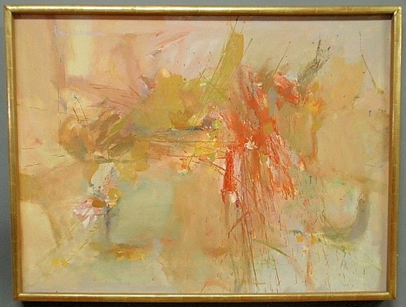 Watercolor painting â€œBorn Again Art Assâ€ by Robert: Watercolor painting “Born Again Art Ass” by Robert Fichter (unsigned) 23”x30” tog/w an oil on canvas abstract painting signed “Fran Lachman” 29”x39.5”