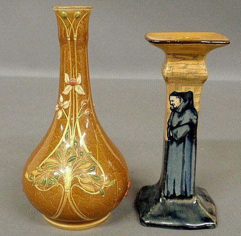 KPM porcelain bud vase 7.25”h. and a Royal Doulton monk: KPM porcelain bud vase 7.25”h. and a Royal Doulton monk candlestick 6.25”h.
