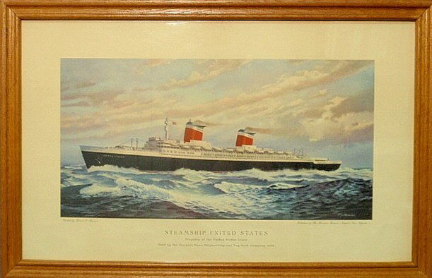 Framed print of the steamship United States after the: Framed print of the steamship United States after the original painting by Thomas Skinner. The United States is currently docked in Philadelphia. 17"x27.5"