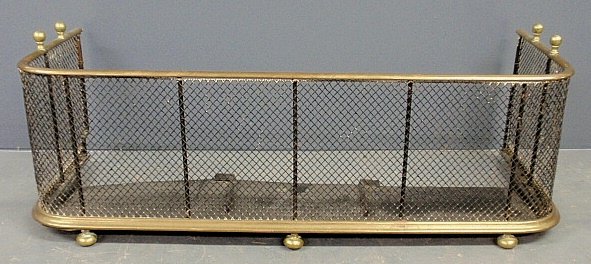 Brass and wire fire fender, c.1830, resting on ball: Brass and wire fire fender, c.1830, resting on ball feet. 14"h.x41"w.x16"d.