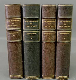 Books- 4 vol. leather-bound set Winning the West,: Books- 4 vol. leather-bound set Winning the West, Daniel Boone Edition by Theodore Roosevelt, set number 81 of 200, G.P. Putnam & Sons, New York and London, 1900.