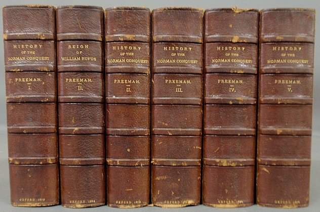 Books- 6 vol. set, half-calf leather History of the: Books- 6 vol. set, half-calf leather History of the Norman Conquest by Freeman, Clarendon Press, Third Edition, 1877. 9"h.