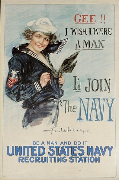 World War I Navy recruitment poster- “Gee I Wish I Were: World War I Navy recruitment poster- “Gee I Wish I Were A Man”, “Navy Recruitment”, Howard Chandler Christy, 1917, unlined. 40.5”x27”