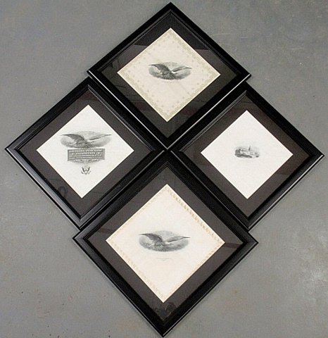 Four framed and matted printed silk handkerchiefs-2 of: Four framed and matted printed silk handkerchiefs-2 of Capital Panama-California Exposition 1915, Louisiana Purchase 1904 and The Ohio Valley-Cincinnati Exposition 1910, each approx. 11"x11"
