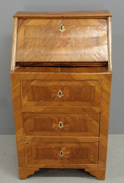 Inlaid burlwood secrÃ©taire-abbatant with fold-down: Inlaid burlwood secrÃ©taire-abbatant with fold-down lid. 42.5"h.x24.5"w.x17"d.
