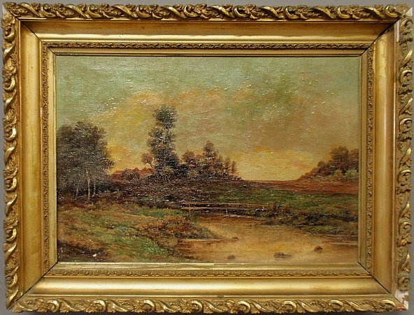 Oil on canvas Continental sunset landscape painting,: Oil on canvas Continental sunset landscape painting, late 19th c. Site-19.5"x28.5"