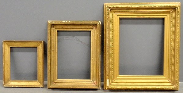 Three vintage gilt picture frames, largest 26.5"x22.5": Three vintage gilt picture frames, Dimension for the largest: 26.5"x22.5" overall and rabbet 18.25"x14"