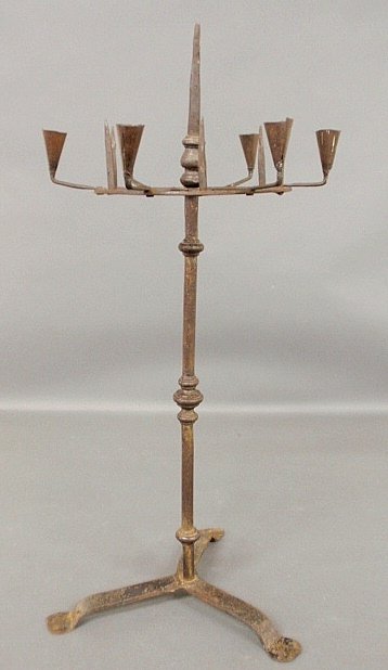 Wrought iron table-top lighting device, 19th c.: Wrought iron table-top lighting device, 19th c. 30"h.x14"dia.