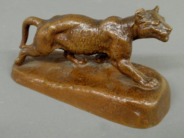 Bonheur, Isidore [French, 1827-1901] bronze statue of a: Bonheur, Isidore [French, 1827-1901] bronze statue of a walking lion cub signed "I. Bonheur" and with Peyrol foundry mark. 3.5"h.x6.5"l.x2.5"d.