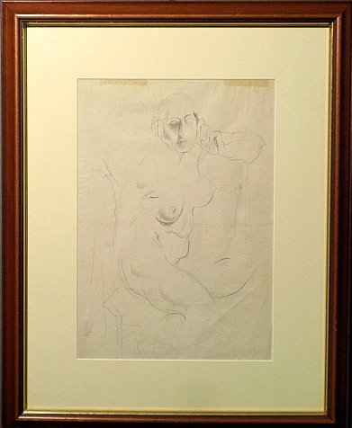 Horter, Earl ("Bill"/Earle) [American/Pennsylvania,: Horter, Earl ("Bill"/Earle) [American/Pennsylvania, 1881-1940] framed and matted pencil sketch of a nude woman signed l.l. "E. Horter", and with notation and bio verso. Site 10.5"h.x15"w.