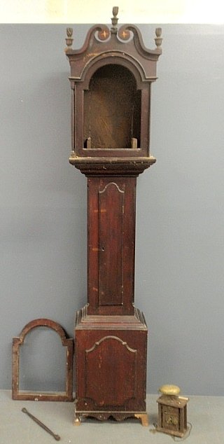 Hepplewhite cherry tall case clock. As found.: Hepplewhite cherry tall case clock. As found. 97"h.x19.5"w.