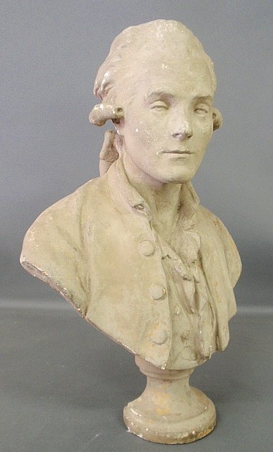 Plaster bust of Thomas Jefferson, probably after: Plaster bust of Thomas Jefferson, probably after Houdin. As found. 28"h.x18"w.x11"d.