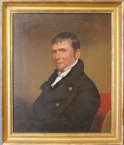 1815, unsigned. Provenance: Bromley Family, Chester: 1815, unsigned. Provenance: Bromley Family, Chester County, PA. Site-29"x23.5"Eichholtz, Jacob [American/Pennsylvania, 1776-1842] oil on canvas portrait of a gentleman, c.