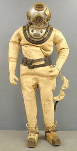 U.S. Navy type diving suit and helmet marked "United: U.S. Navy type diving suit and helmet marked "United States Navy/Diving Helmet/Mark V Mod. -1,/Serial No. 1559B. Date of Mfg. 2-44/Made by A. Schrader's Son Division/Scovill Manufacturing Company/Inco