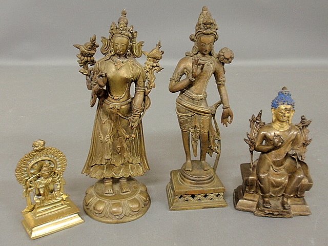 Four 19th c. bronze figures incl. the Hindu deity Shiva: Four 19th c. bronze figures incl. the Hindu deity Shiva and Buddhist Maitreya, tallest 10"h.