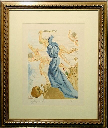 Salvador Dali lithograph "Dante Watches the Whipped",: Salvador Dali lithograph "Dante Watches the Whipped", #57/100. Site- 11.75"x9"
